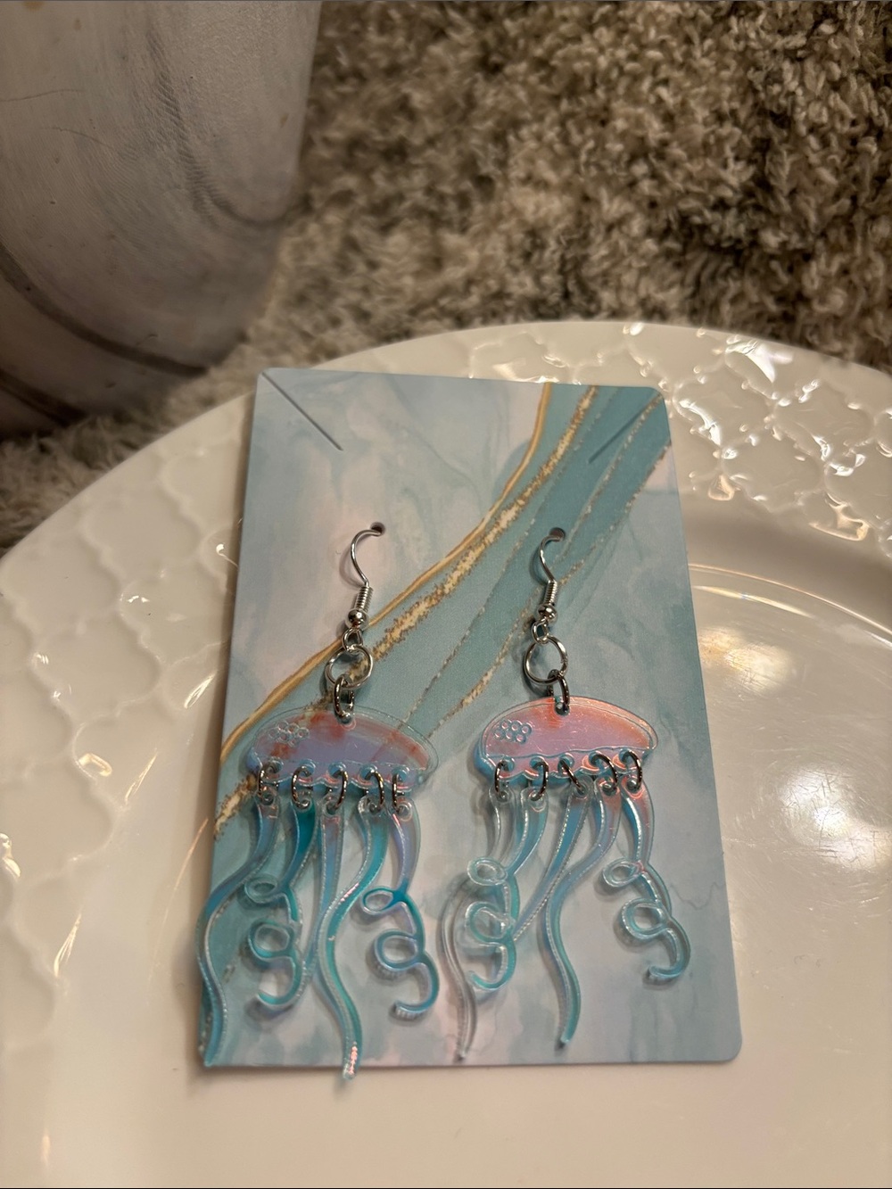 Irridescent Jellyfish Fashion Pierced Earrings NWT Festival Artwear Beach Ocean